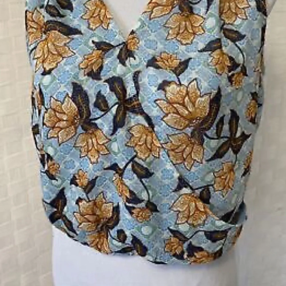 Rachel Zoe Floral Sleeveless Orange Blue and Brown Spring Blouse Top - Picture 2 of 8